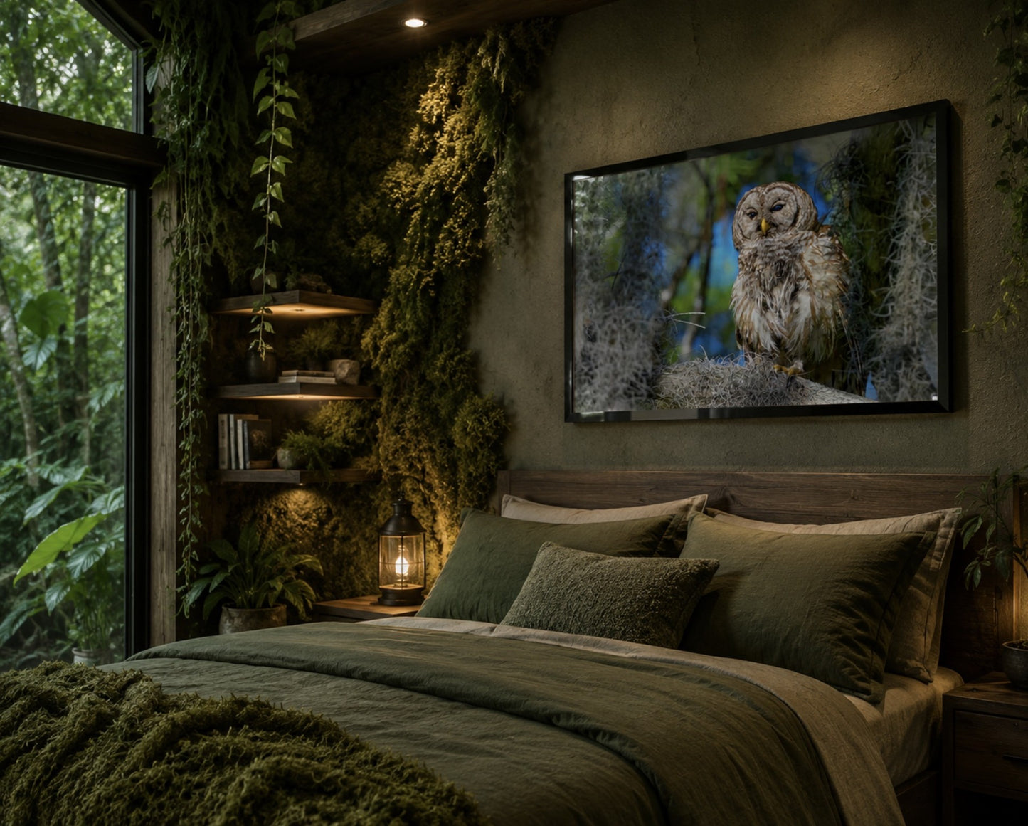 Silent Hunter Barred Owl in Mossy Forest | Fine Art Wildlife Metal Print